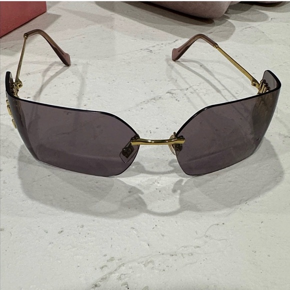 Miu Miu MU54YS Oversized Gold and Brown Sunglasses - Picture 3 of 5